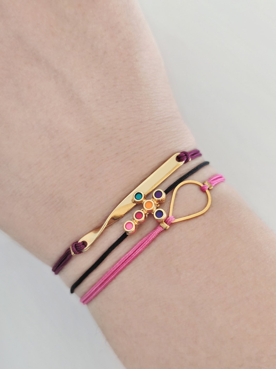 Gold Enamel Cross Friendship Bracelet String Cord Adjustable Etsy