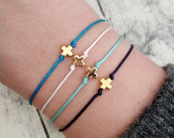 Bracciale di amicizia con croce d'oro, braccialetto minimalista con cordoncino, bomboniere per battesimo, regalo religioso di comunione, desiderio di fede cristiana