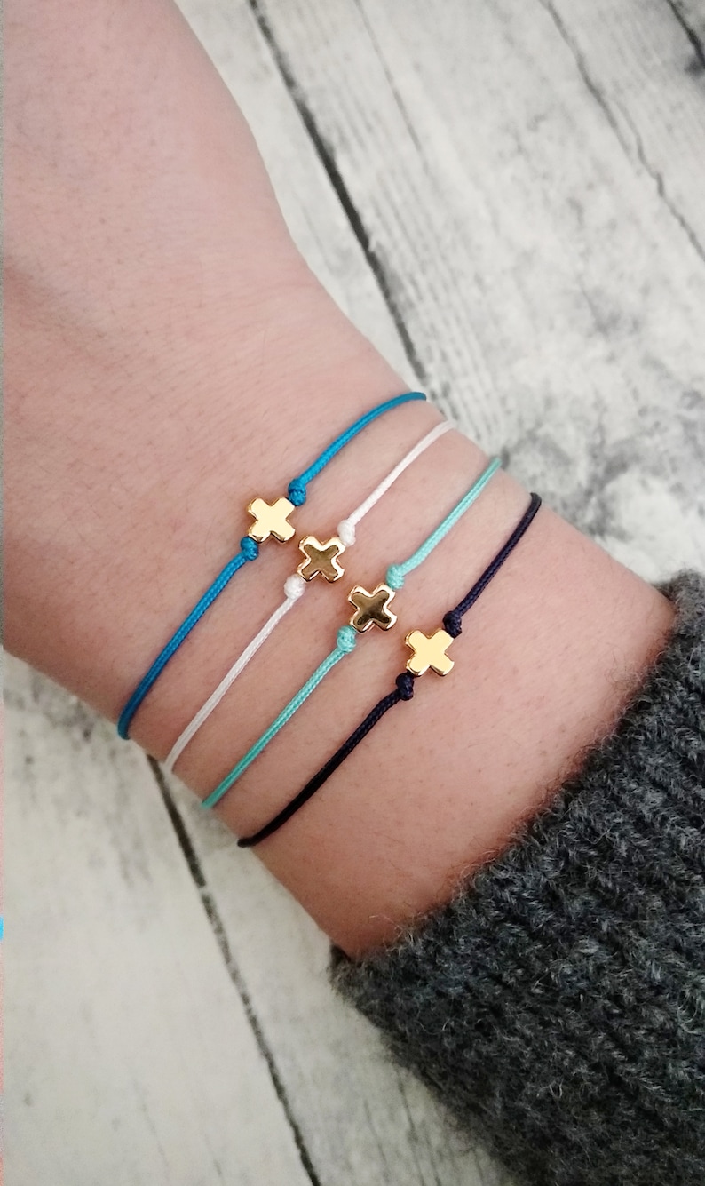 Gold Cross Friendship Bracelet Minimalist String Cord Etsy