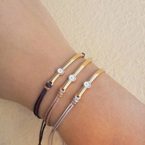 Gold Bar bracelet, Evil eye bracelet, Friendship bracelet, Adjustable cord bracelet, Lucky charm bracelet, Gift for her, Birthday gift image 6