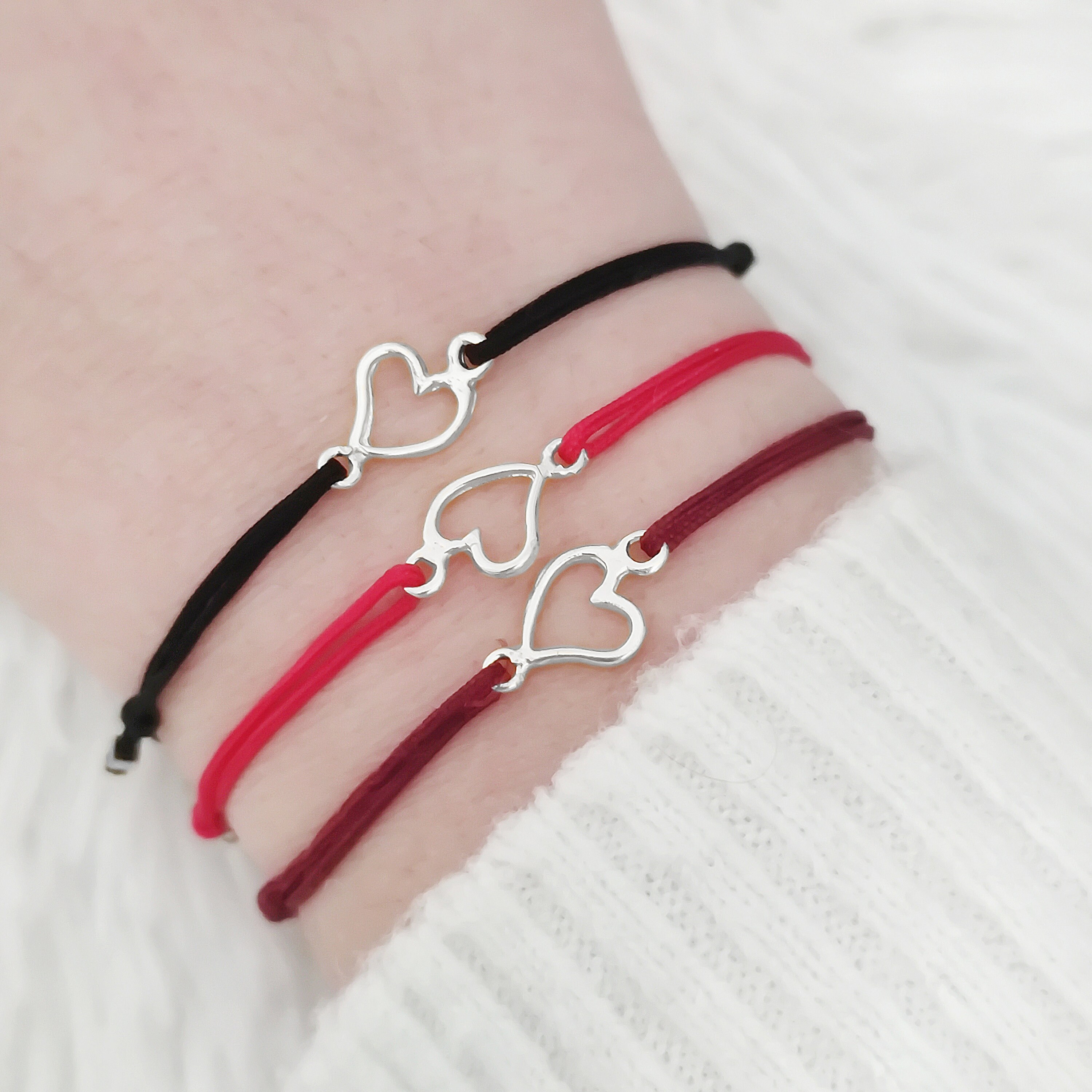 Open Heart String Bracelet, Sterling Silver Bracelet