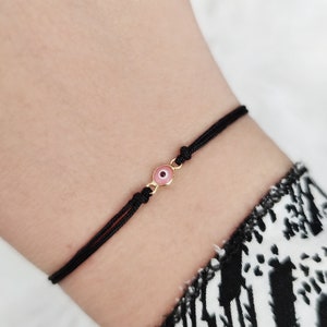 Tiny Pink Evil Eye bracelet-Gold 925 Sterling Silver Evil Eye bracelet-Evil Eye Friendship Cord bracelet-Evil eye protection lucky bracelet Black