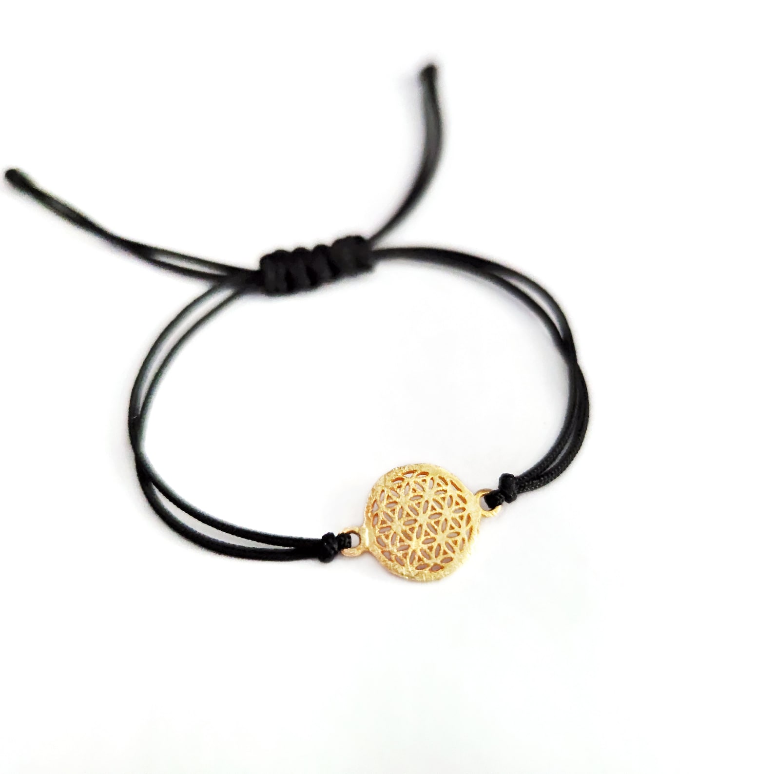 Gold 925 Sterling Silver Flower of Life String Bracelet Etsy