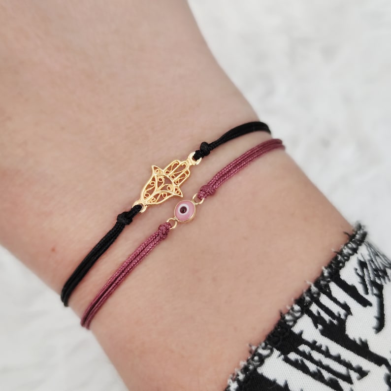 Tiny Pink Evil Eye bracelet-Gold 925 Sterling Silver Evil Eye bracelet-Evil Eye Friendship Cord bracelet-Evil eye protection lucky bracelet image 7