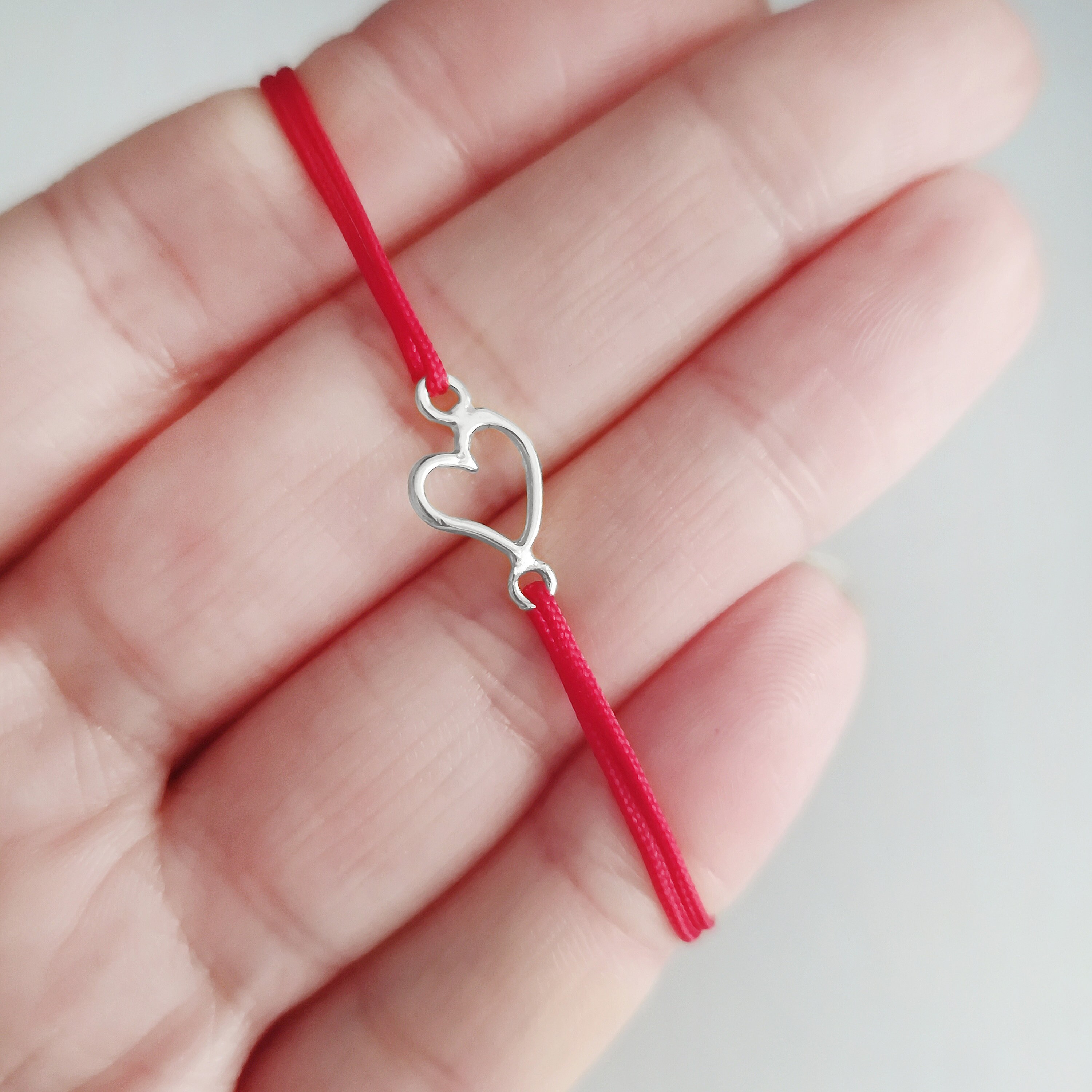 Open Heart String Bracelet, Sterling Silver Bracelet