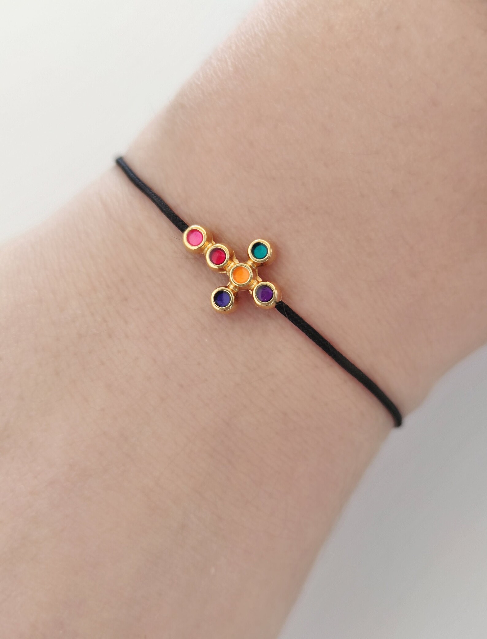 Gold Enamel Cross Friendship Bracelet String Cord Adjustable Etsy