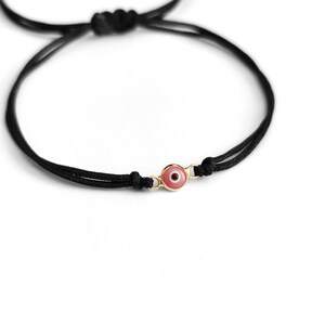 Tiny Pink Evil Eye bracelet-Gold 925 Sterling Silver Evil Eye bracelet-Evil Eye Friendship Cord bracelet-Evil eye protection lucky bracelet image 2