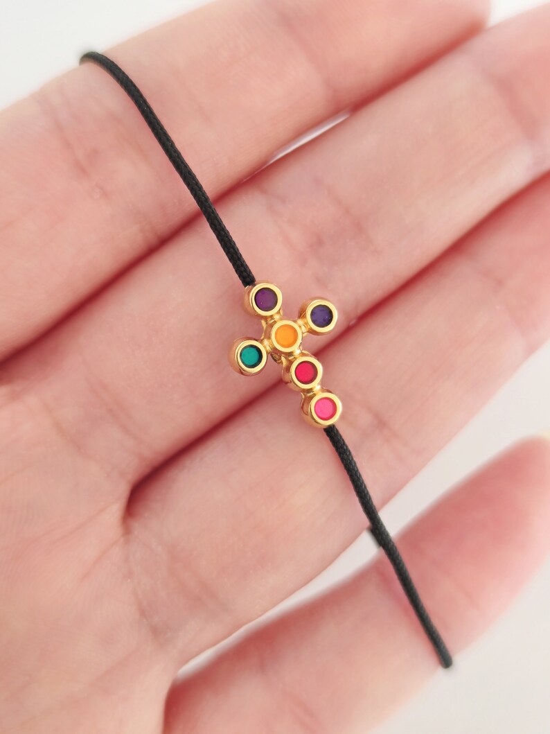 Gold Enamel Cross Friendship Bracelet String Cord Adjustable Etsy