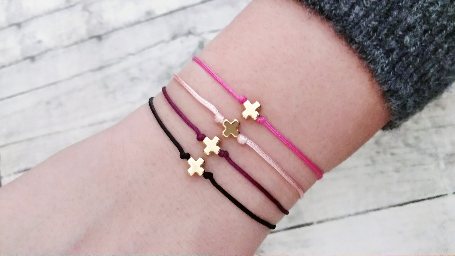 Gold Cross Friendship Bracelet Minimalist String Cord Etsy