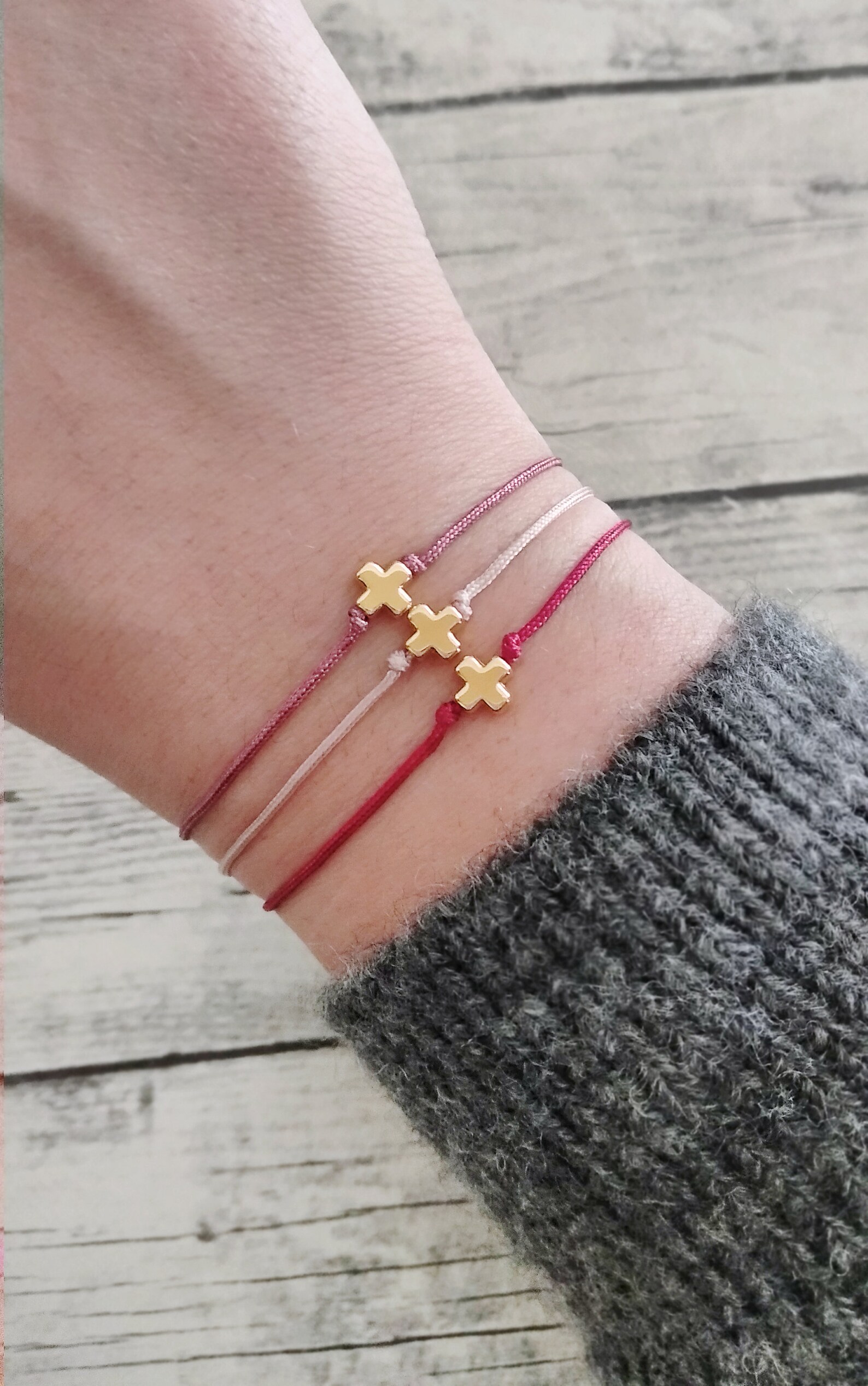 Gold Cross Friendship Bracelet Minimalist String Cord Etsy