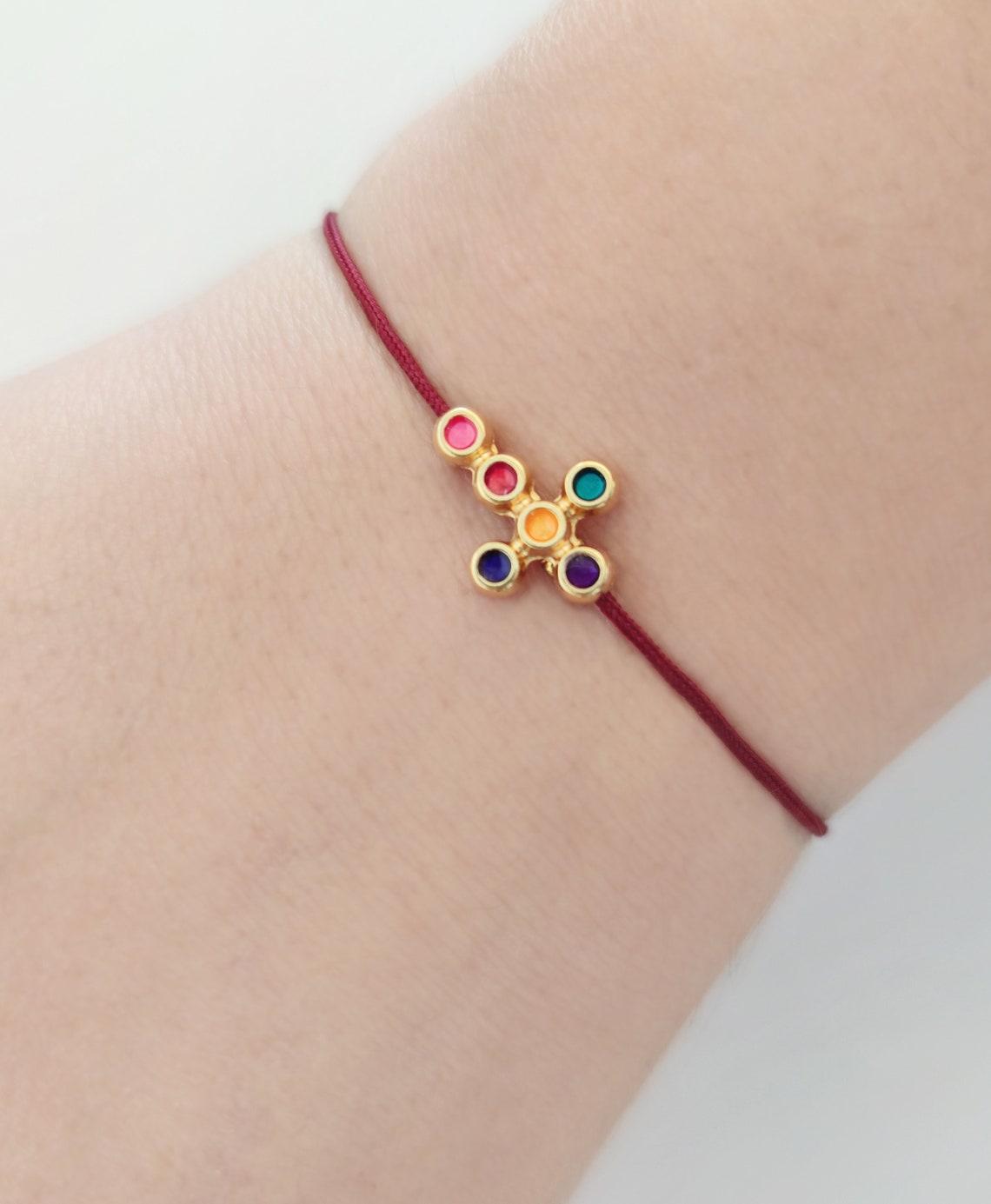 Gold Enamel Cross Friendship Bracelet String Cord Adjustable Etsy