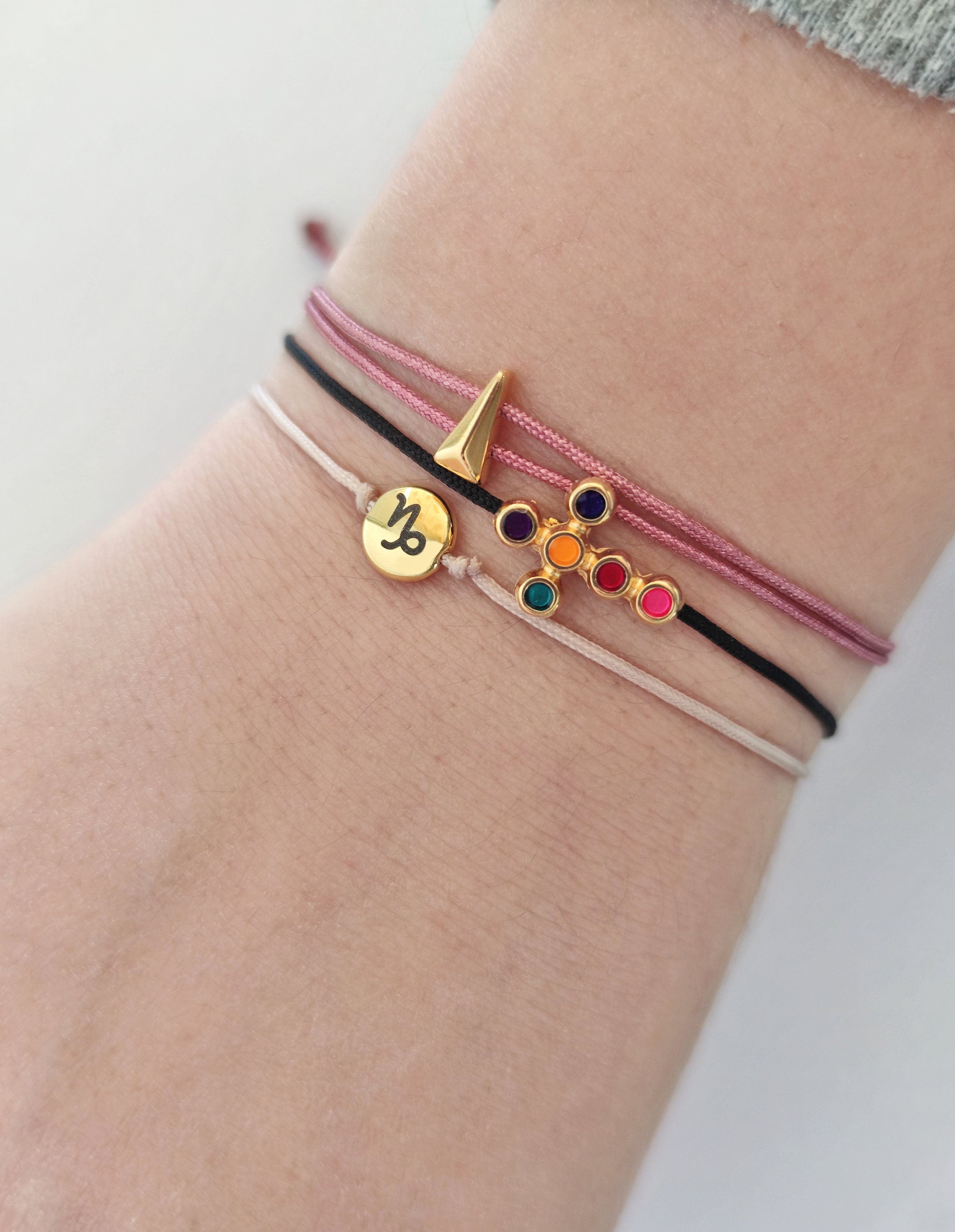 Gold Enamel Cross Friendship Bracelet String Cord Adjustable Etsy