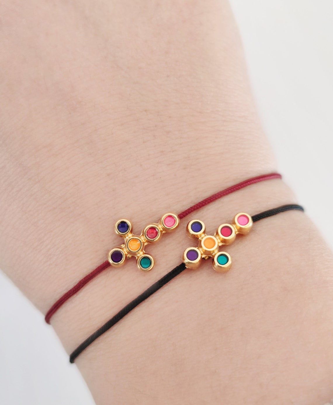 Gold Enamel Cross Friendship Bracelet String Cord Adjustable Etsy