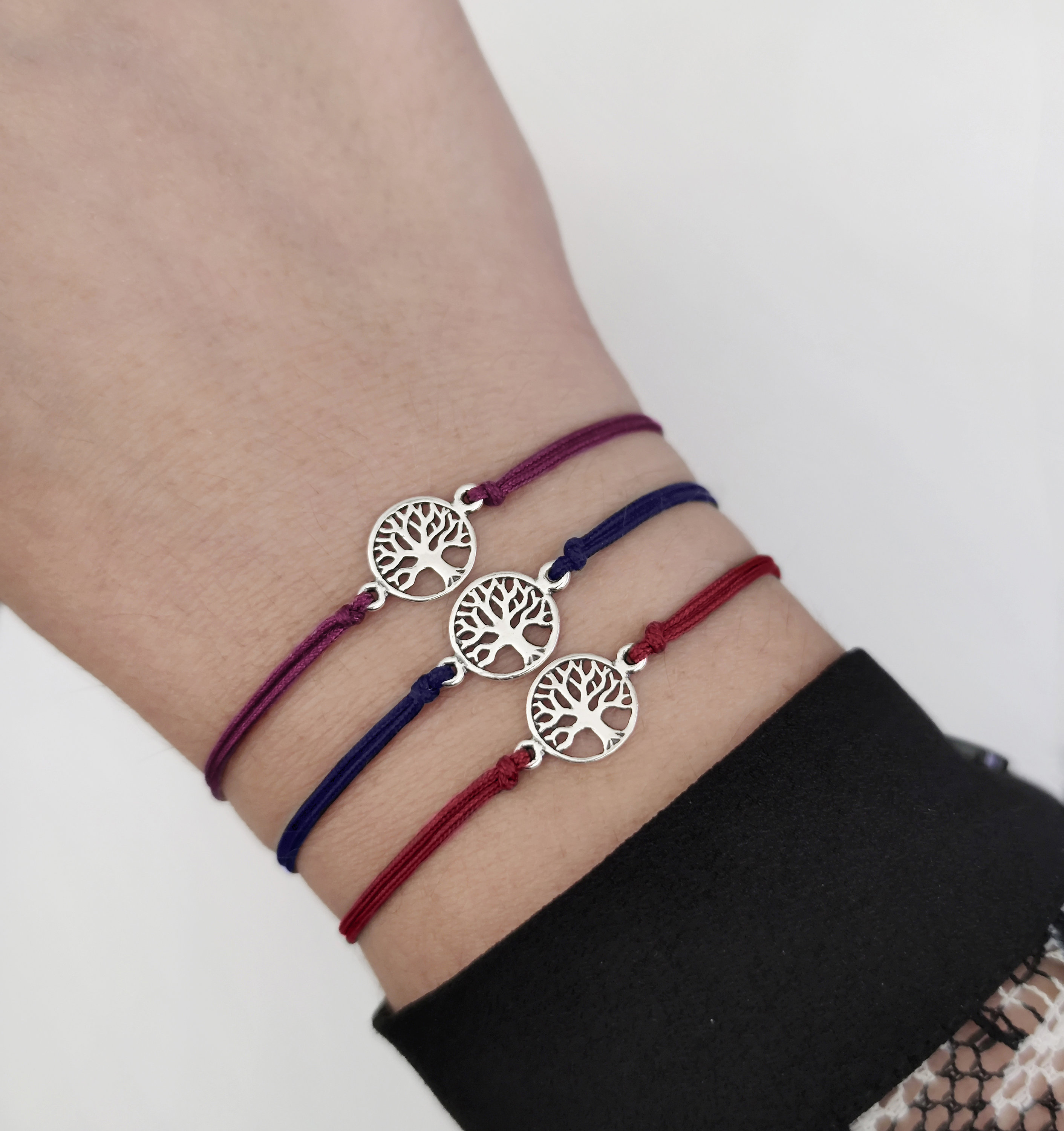 925 Sterling Silver Tree of Life Bracelet, Tree of Life Cord