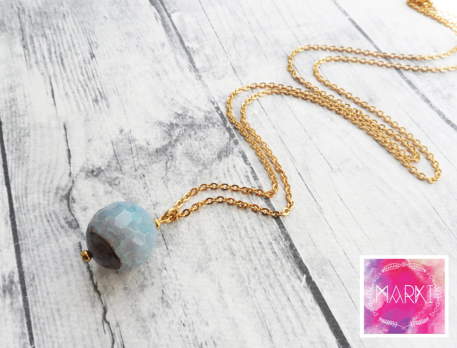 Blue Agate Necklace Simple Gemstone Necklace Layering - Etsy