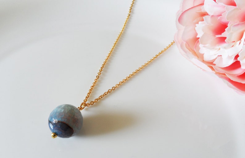 Blue Agate Necklace Simple Gemstone Necklace Layering - Etsy