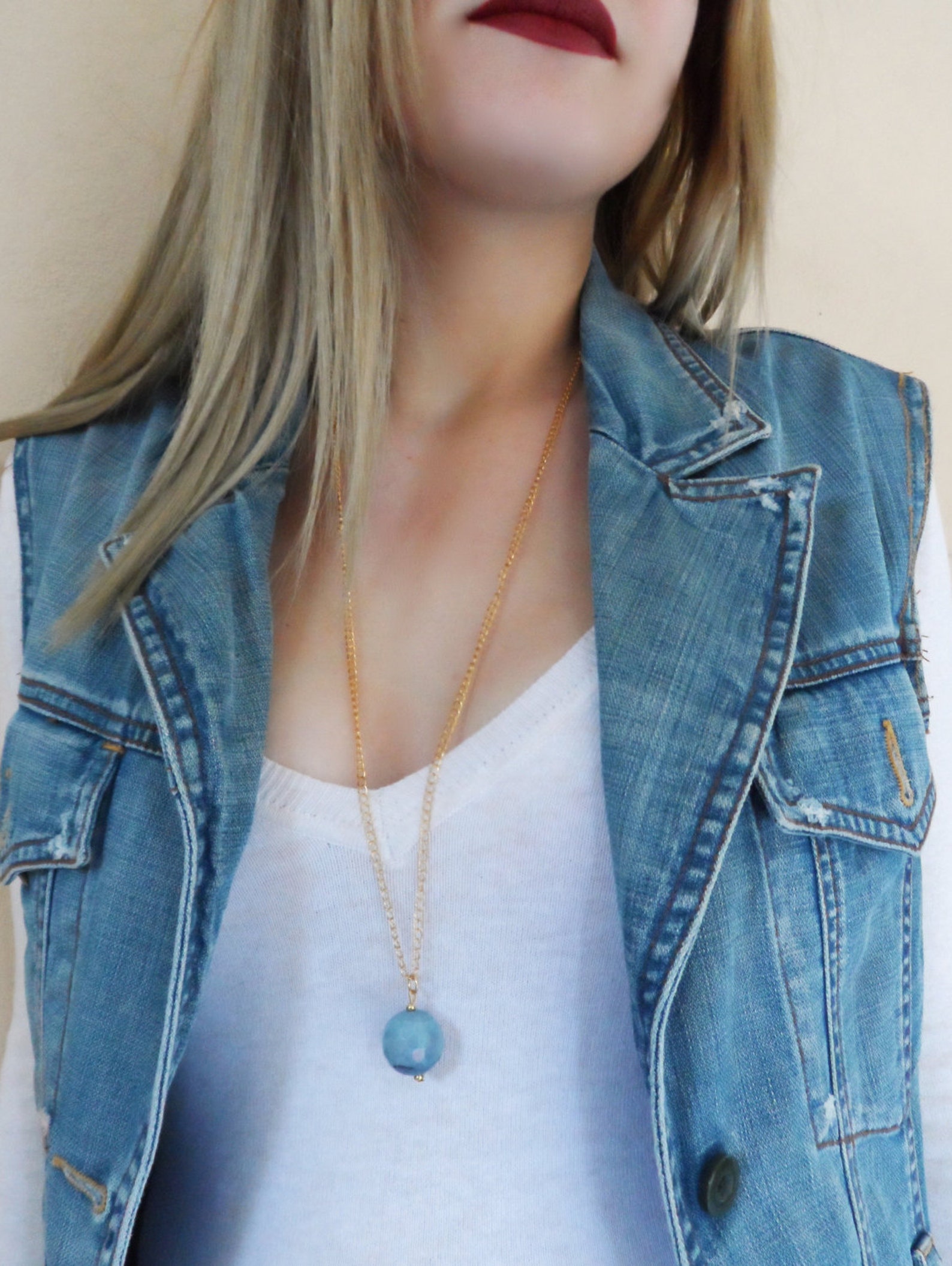 Blue Agate Necklace Simple Gemstone Necklace Layering - Etsy