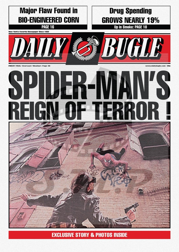 First Page Daily Bugle Spider Man Reign of Terror Etsy