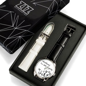 Reloj divertido con la frase "I'm late Anyway" (Pase lo que pase, llego tarde de todos modos), reloj de pulsera con correa de cuero negro, regalo humorístico hecho a mano para los que llegan tarde, reloj unisex para hombres y mujeres