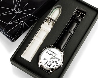Funny Whatever I’m Late Anyway Watch – Black Leather Strap Wristwatch – Handmade Humor Gift for Latecomers, Unisex Watch for Men and Women