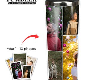Personalized Photo Collage Tumbler, Custom Photo Mug Sketch from Photo, Personalized Thermo Cup, Customized Travel Mug with collage