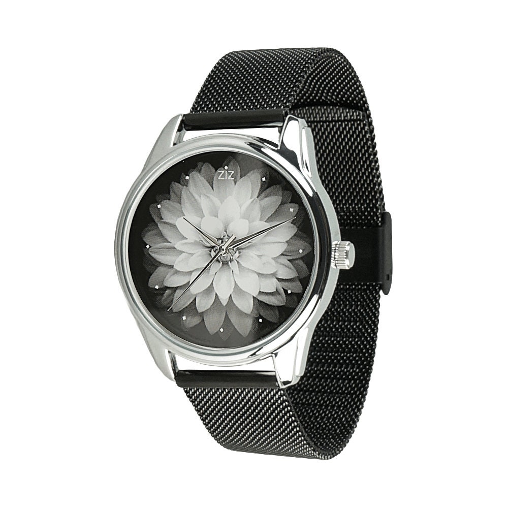 Black Metal Watch Ladies Floral Watch Women Watches Women Wrist Watch ...