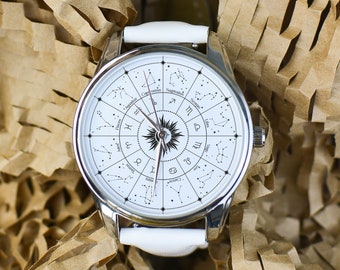 Reloj Rueda del Zodíaco - Relojes de pulsera para mujer con símbolos y signos del Zodíaco para amantes de la astrología / Regalo del Zodíaco / Regalos de astrología