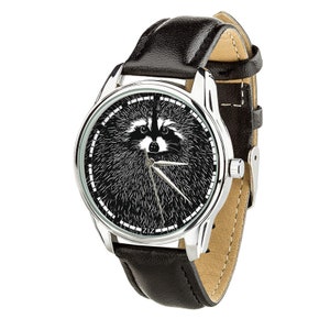 Wrist watch. Raccoon wrist watch. Personalized wrist watch wholesale. Black wrist watch. Unisex watch. Animal wrist watch Leather wristwatch image 2