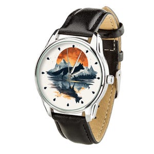Fox and Mountain Sunset Wristwatch – Unique Nature-Inspired Watch for Her or Him, Perfect Gift for Wildlife Lovers