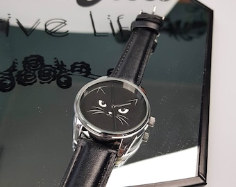 Reloj de gato negro - regalo para amantes de las mascotas - regalo de amante de los gatos - reloj de pulsera de gato negro - joyería de gato - reloj de mujer - reloj de animales - regalos de niña adolescente ZIZ