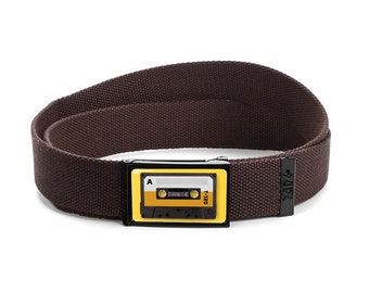 Custom textile belt cassette. Womens belt buckle. Custom belt buckles for her with cassette print. Women belt. Belt buckle for women.