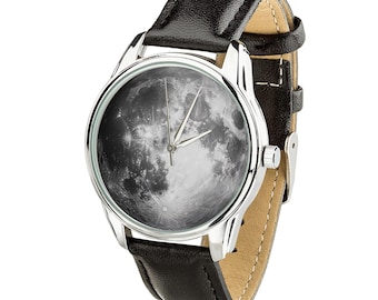 Handmade Men's Moon Watch | Black Leather Band, Stylish Celestial Moon Dial, Perfect Gift for Him, Unique Wristwatch