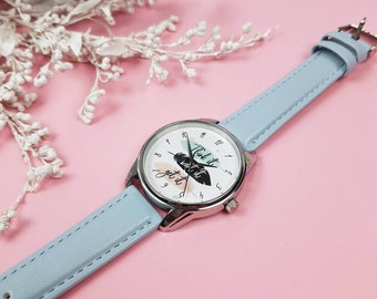Watch Think it Want it Get it. Blue watch ZIZ. Unisex minimalist watch. Wrist watch women. Wholesale watch. Teens wrist watch leather.
