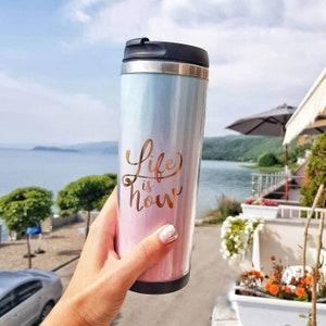 Tumbler cup thermo mug  stainless travel mug with custom print - traveling coffee cup - personalized mug - coffee cup - cozy cup