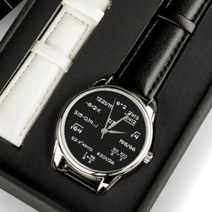 Mathematics Watch, Math Lover Gift Wristwatch with formulas perfect gift for husband, father, brother for Christmas, Birthday. Leather Strap