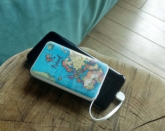 Travel gift. World map power bank. Map print powerbank. Portable charger vintage world map. Power bank 5000 mAh. Wholesale power bank