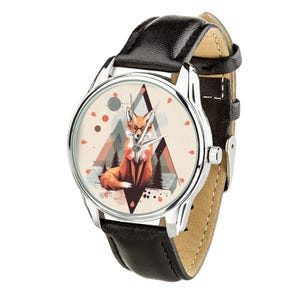 Geometric Fox Watch – Trendy Wristwatch for Her, Forest Animal Design, Perfect Gift for Women and Men