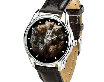Adorable Kittens Watch – Cat Lover Wristwatch – Cute Cat Mom Gift – Kitten Cluster Face Watch for Pet Lovers