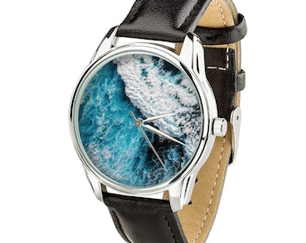 Ocean watch, Tropical sea print, beach inspired gift for ocean lovers summer accessories, custom printed wristwatch for Adventurer