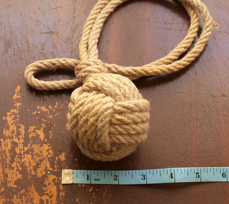 Set of 6 Nautical rope curtain tie backs nautical nursery window treatments nautical monkey fist knot tie backs
