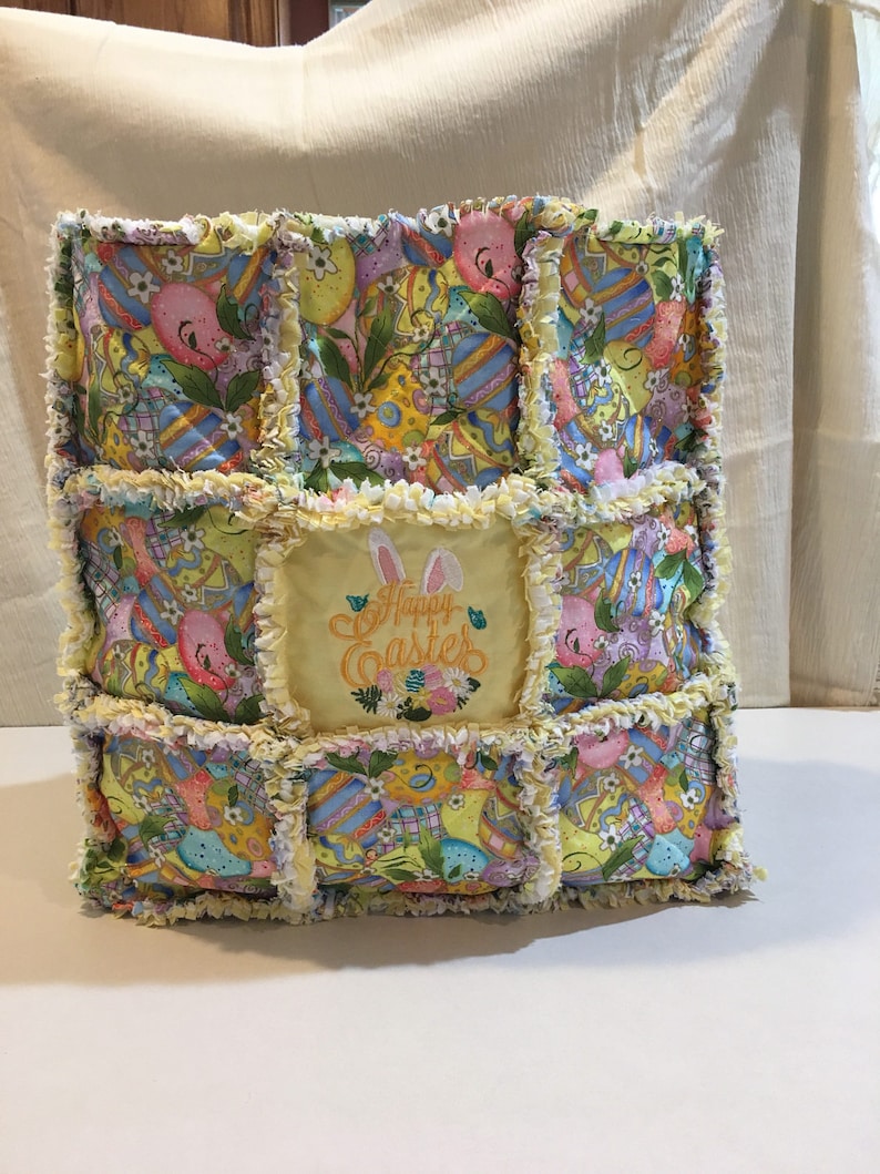 Yellow Embroidered Easter Rag Quilt Bag