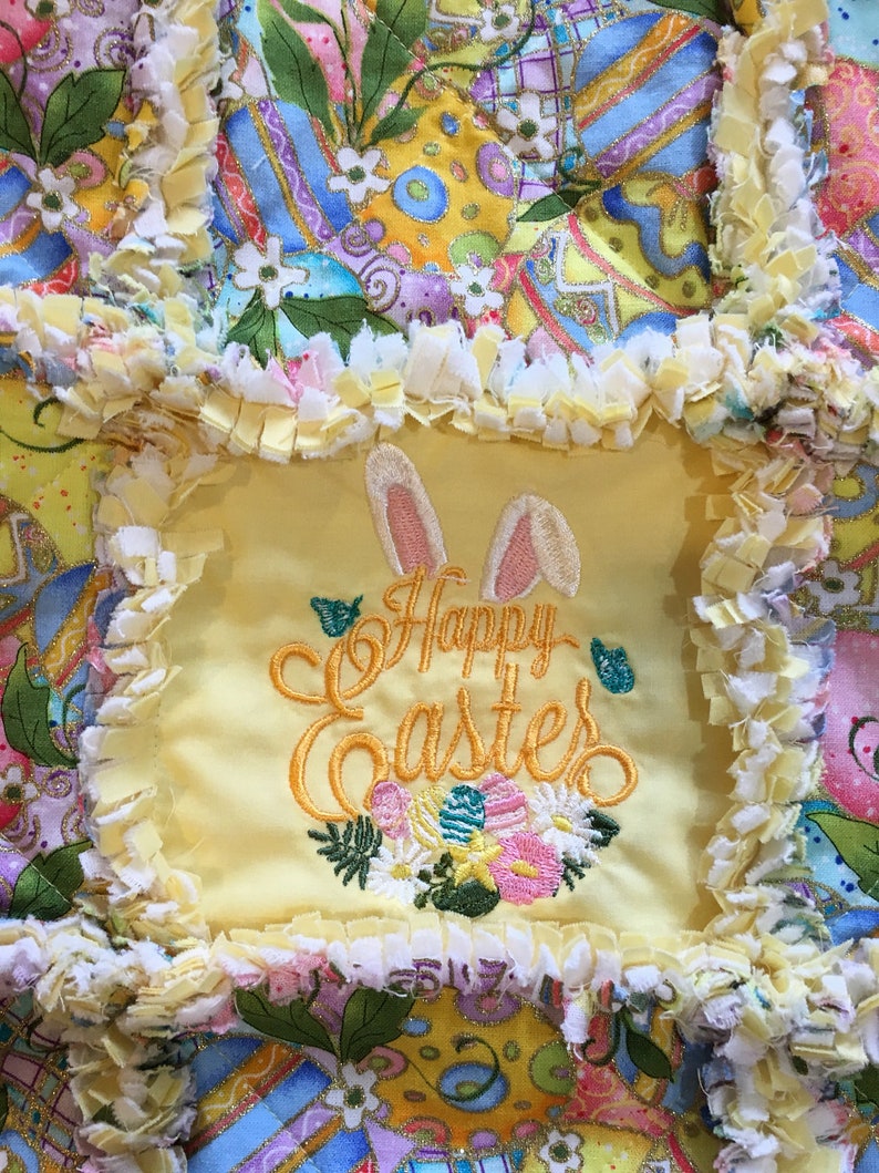 Yellow Embroidered Easter Rag Quilt Bag