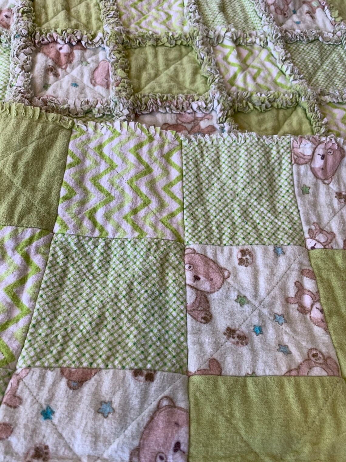 Green Flannel Baby Rag Quilt With Warm & Natural Batting Etsy