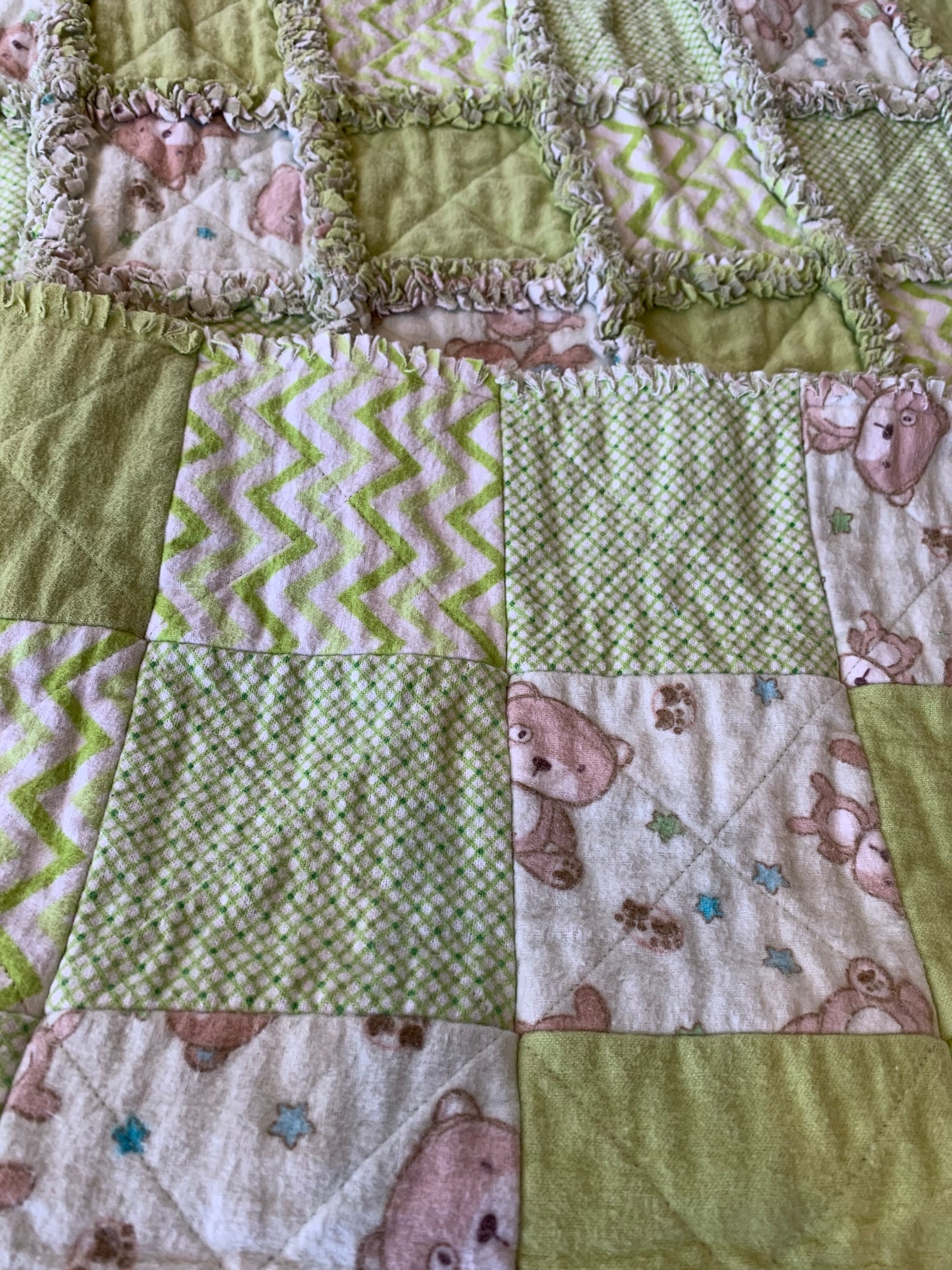 Green Flannel Baby Rag Quilt With Warm & Natural Batting Etsy