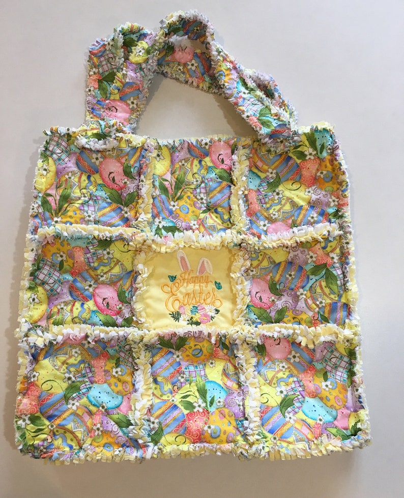 Yellow Embroidered Easter Rag Quilt Bag