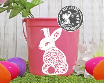Rabbit flowery SVG PNG DXF digital cutting file/easter bunny svg/Bunny rabbit svg/easter rabbit svg/easter egg hunt bucket/commercial use