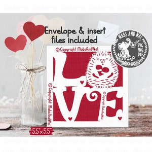 Amour hérisson carte SVG PNG DXF fichier de découpe numérique/hérisson carte svg/hérisson amour svg/Saint-Valentin carte/carte de mariage svg/usage commercial