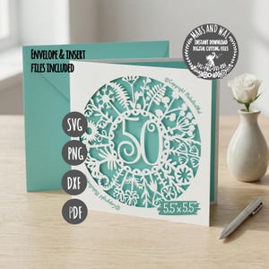 Age 50 flower card SVG PNG DXF Pdf digital cutting file/Anniversary card svg/Age 50 wild flower svg/Age 50 birthday card svg/50 milestone image 3