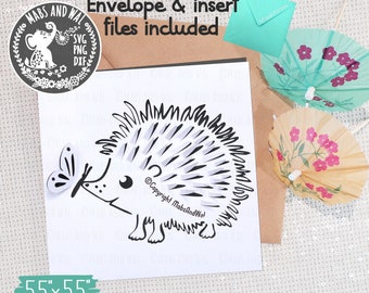 Hedgehog pop-out card SVG PNG DXF digital cutting file,Square hedgehog card svg,3D pop-out card template,Greetings card svg,Commercial use