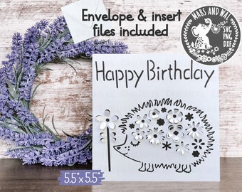 Hedgehog Happy Birthday pop-out card SVG PNG DXF digital cutting file/hedgehog card svg/hedgehog pop-out card 3D svg/Birthday/commercial use